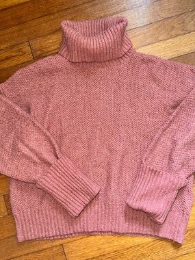 Pink Rose Dusty Pink Chenille Cropped Turtleneck Sweater - Size Large